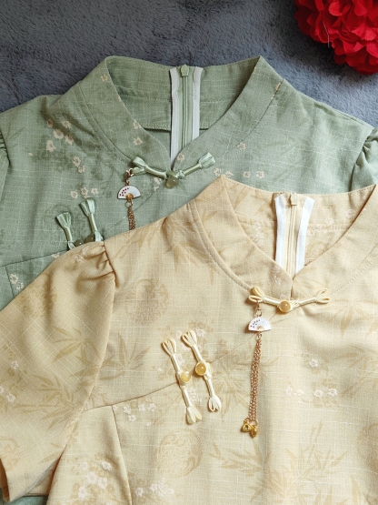 Qingzhu Huaying Modern Chinese A-Line Dress【清竹花影】新中式A字连身裙*长款*短款*3 Colors