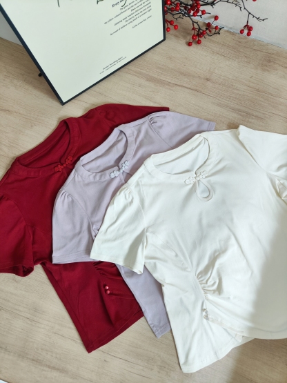 新中式镂空盘扣短袖T恤 New Chinese Style Cutout Tee*4 Colors