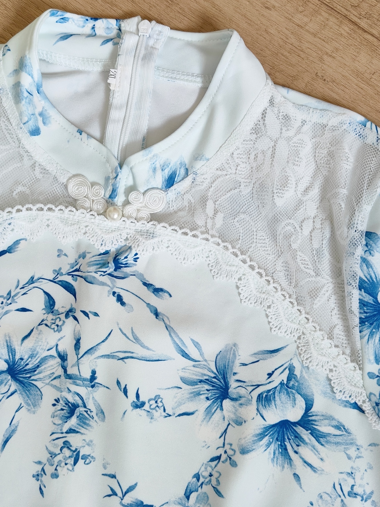 Blue Blossom Lace Dual Set 蓝色印花蕾丝中式2件套