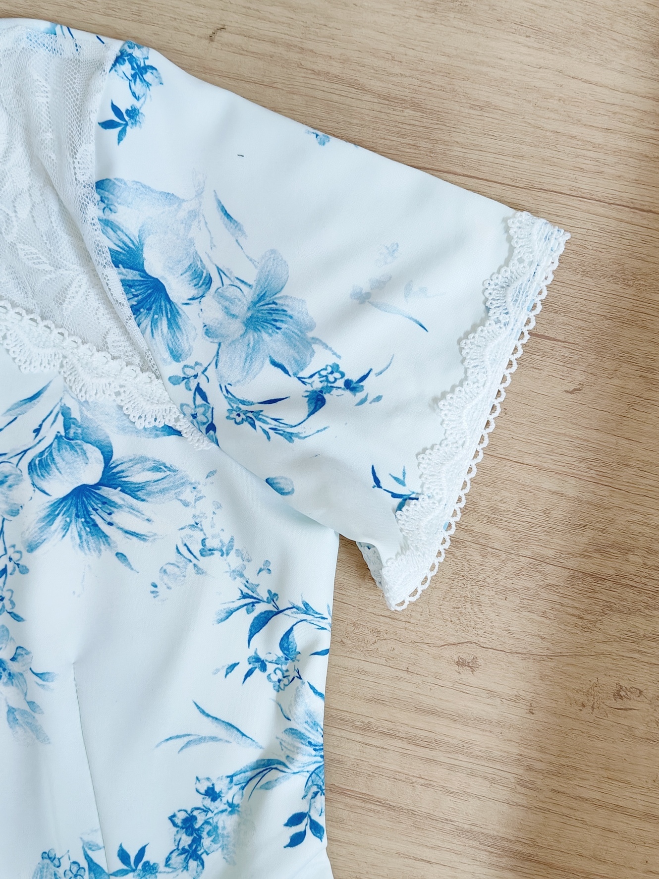 Blue Blossom Lace Dual Set 蓝色印花蕾丝中式2件套