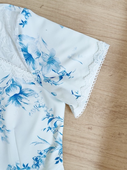 Blue Blossom Lace Dual Set 蓝色印花蕾丝中式2件套