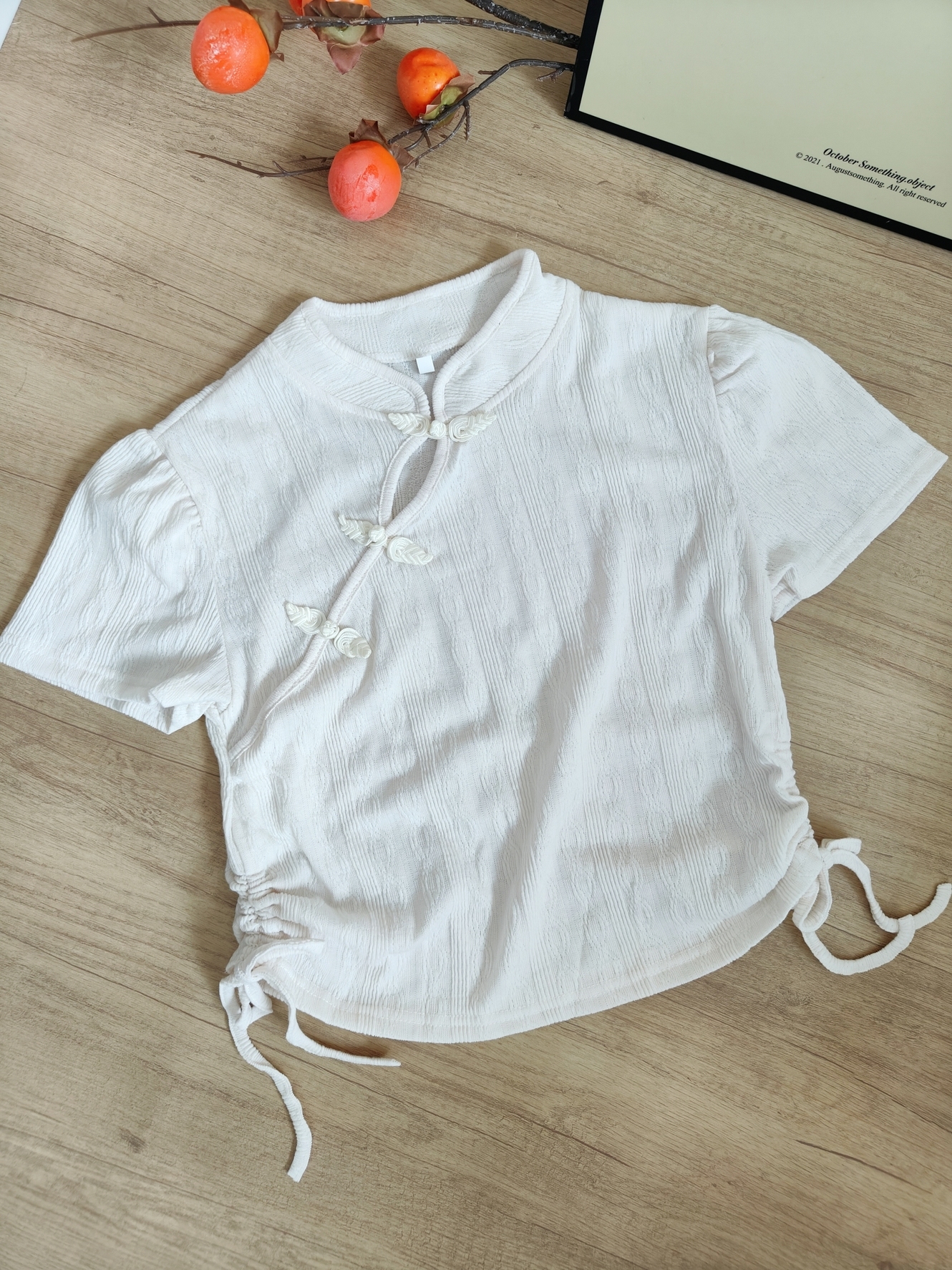 Frog-Button Stand Collar Drawstring T-Shirt 盘扣立领抽绳T恤*2 Colors