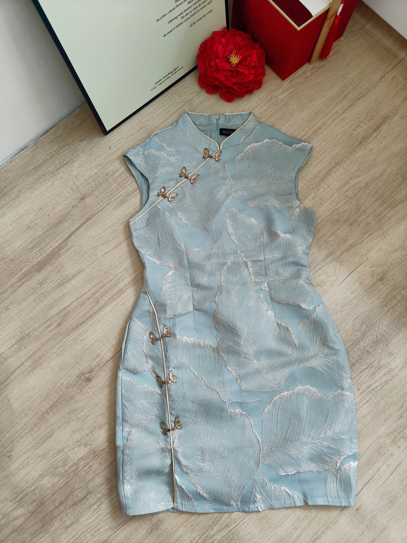 蓝色浮雕提花叶子连衣裙 Luxury Blue Leaf Jacquard Dress