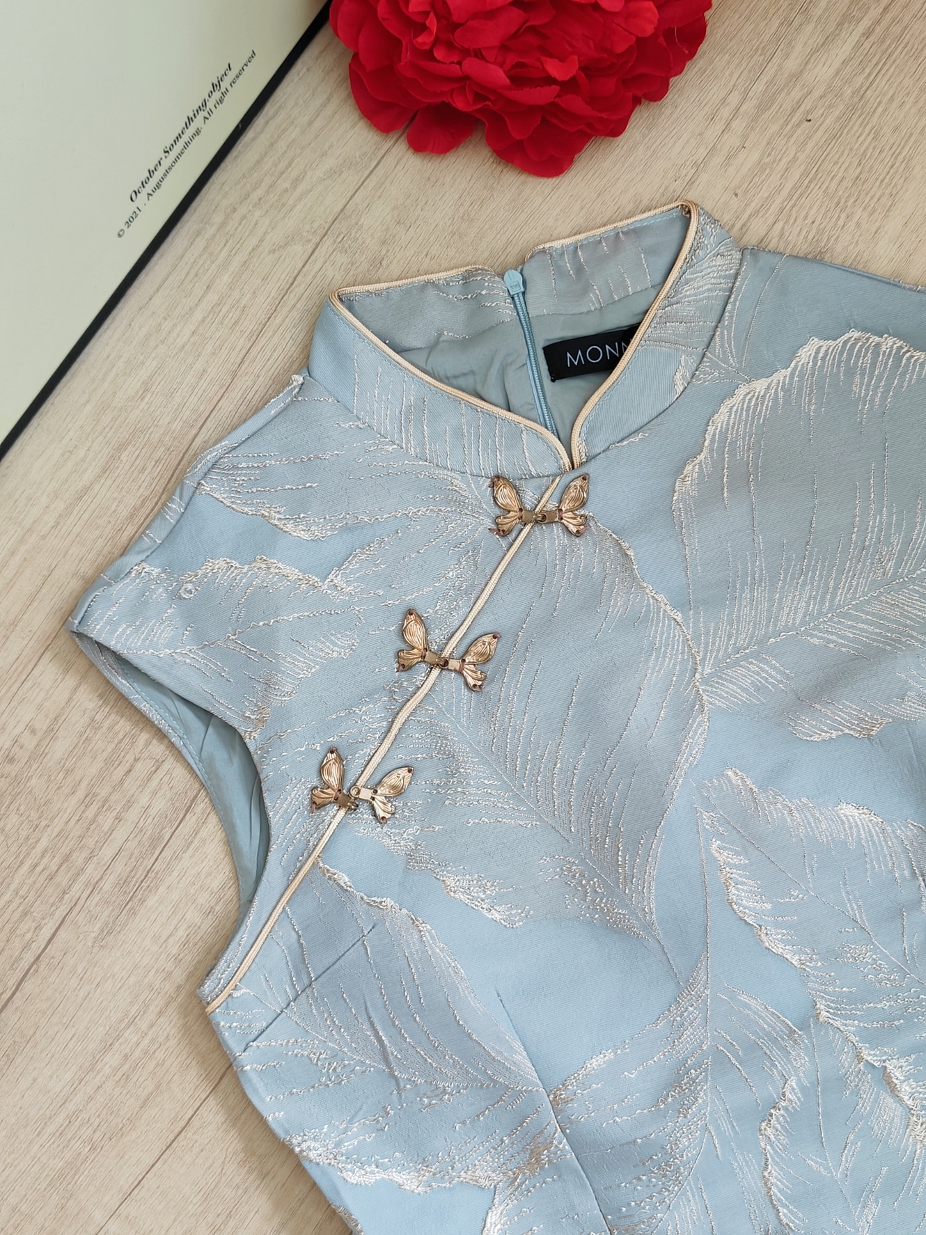 蓝色浮雕提花叶子连衣裙 Luxury Blue Leaf Jacquard Dress