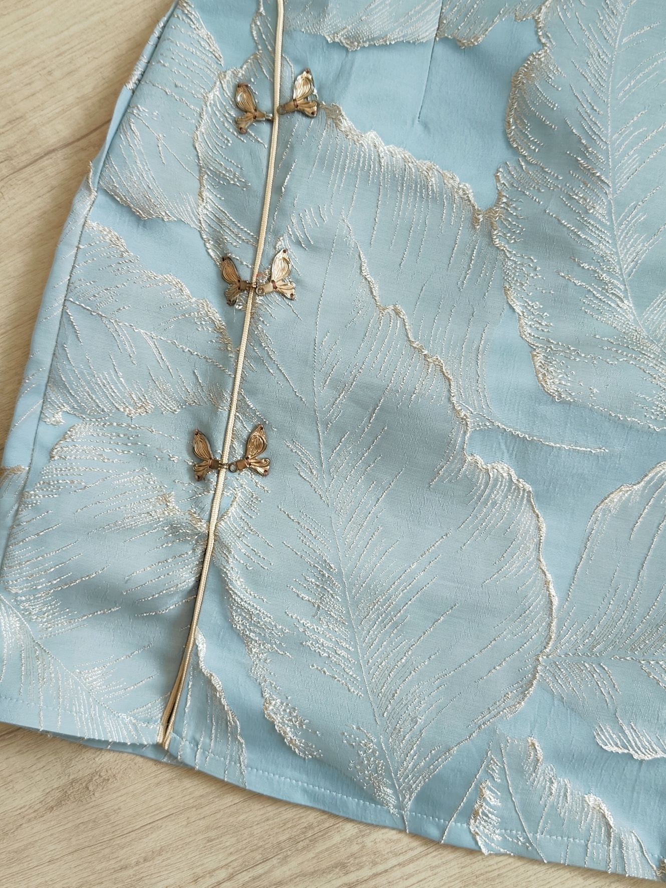 蓝色浮雕提花叶子连衣裙 Luxury Blue Leaf Jacquard Dress