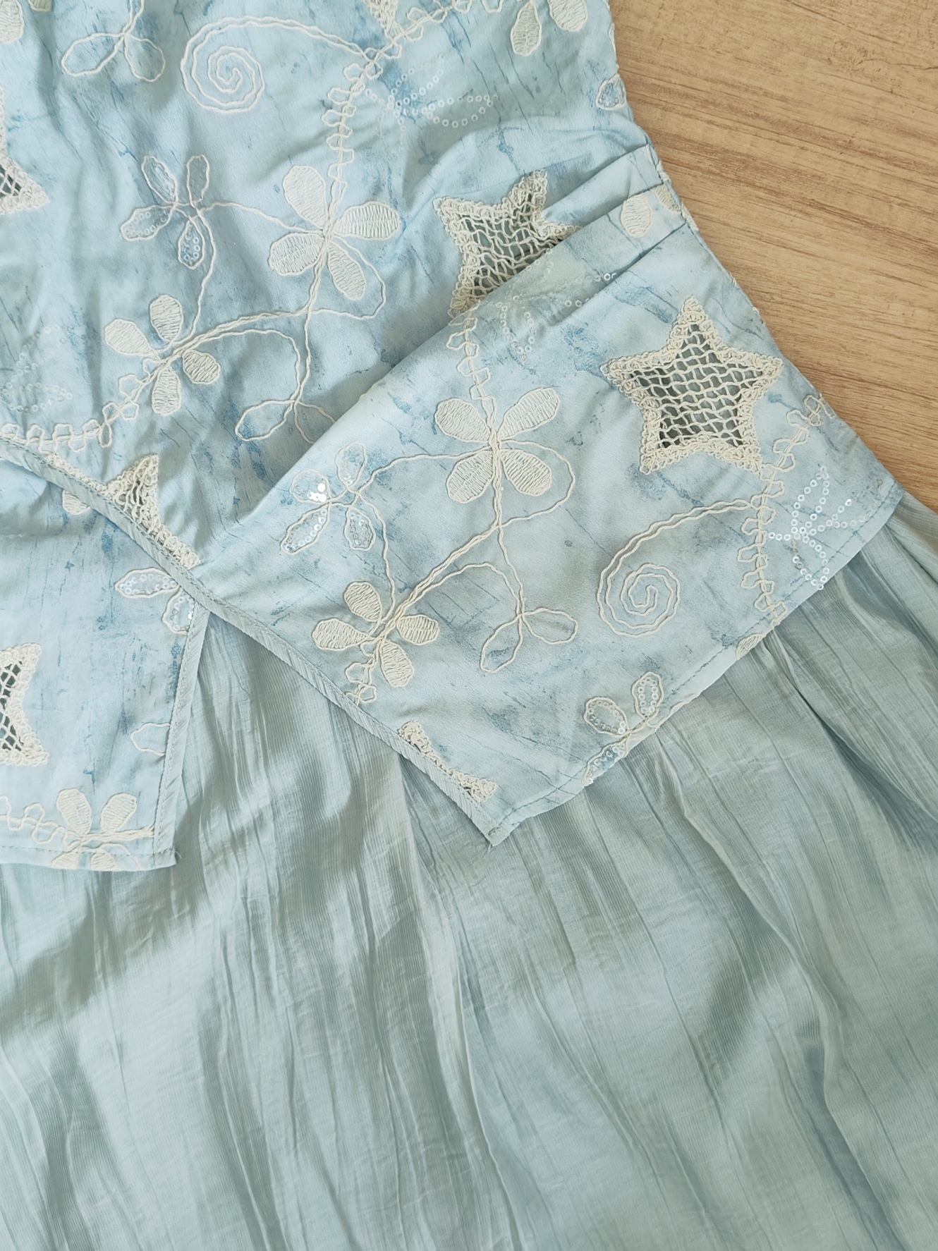 Starry Blue Faux Two-Piece Dress 蓝色星星假两件连衣裙 