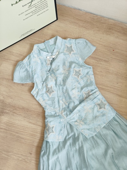 Starry Blue Faux Two-Piece Dress 蓝色星星假两件连衣裙 
