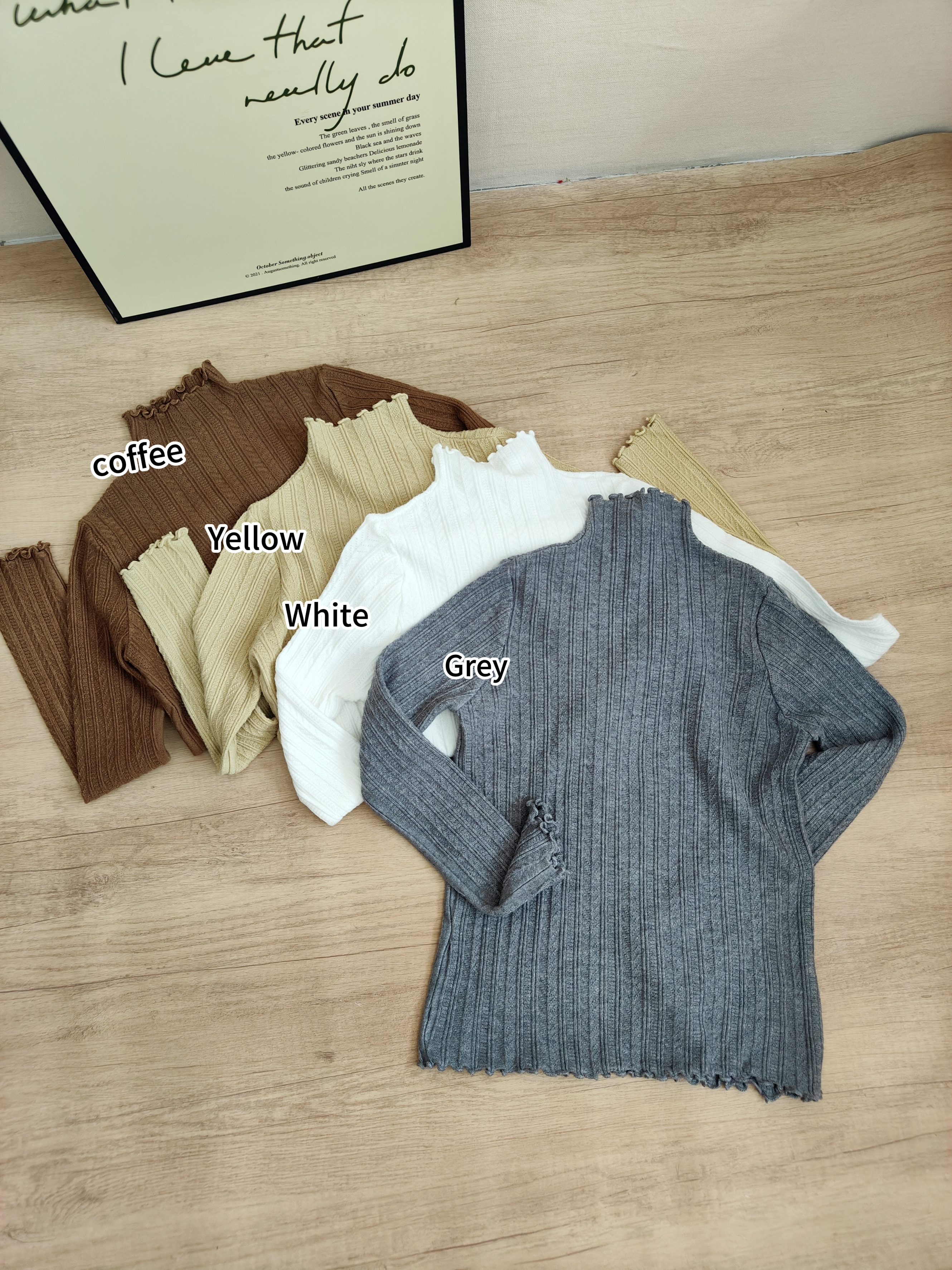 Mock Neck Ruffle Trim Long Sleeve Top 半高领木耳边长袖上衣*11 Colors