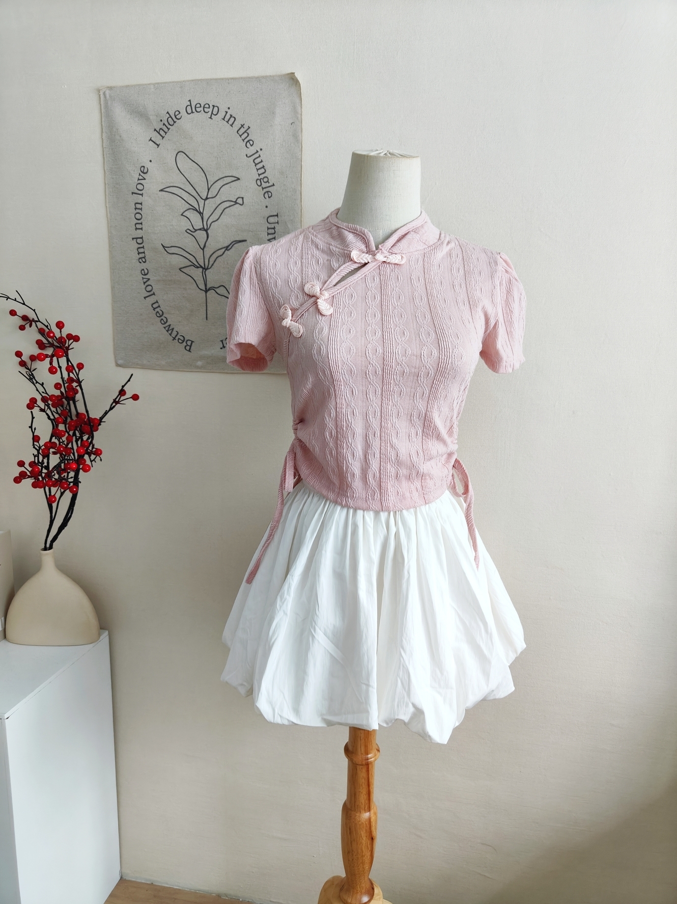 Frog-Button Stand Collar Drawstring T-Shirt 盘扣立领抽绳T恤*2 Colors