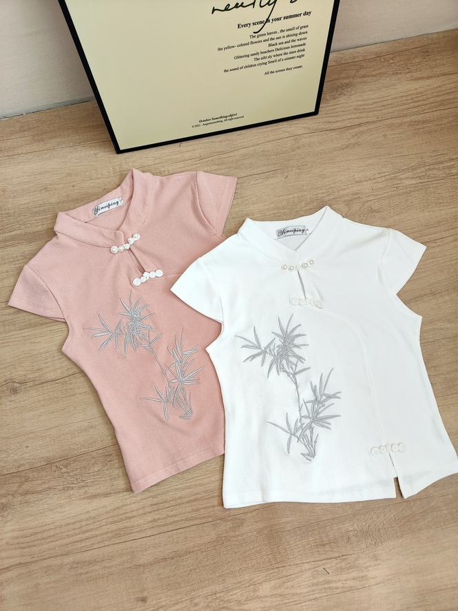 [套装] 刺绣中式上衣+百褶裙两件套 Chinese Knot Top & Pleated Skirt Set