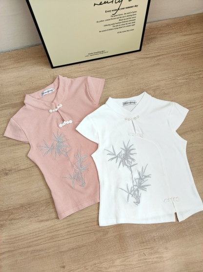[套装] 刺绣中式上衣+百褶裙两件套 Chinese Knot Top & Pleated Skirt Set