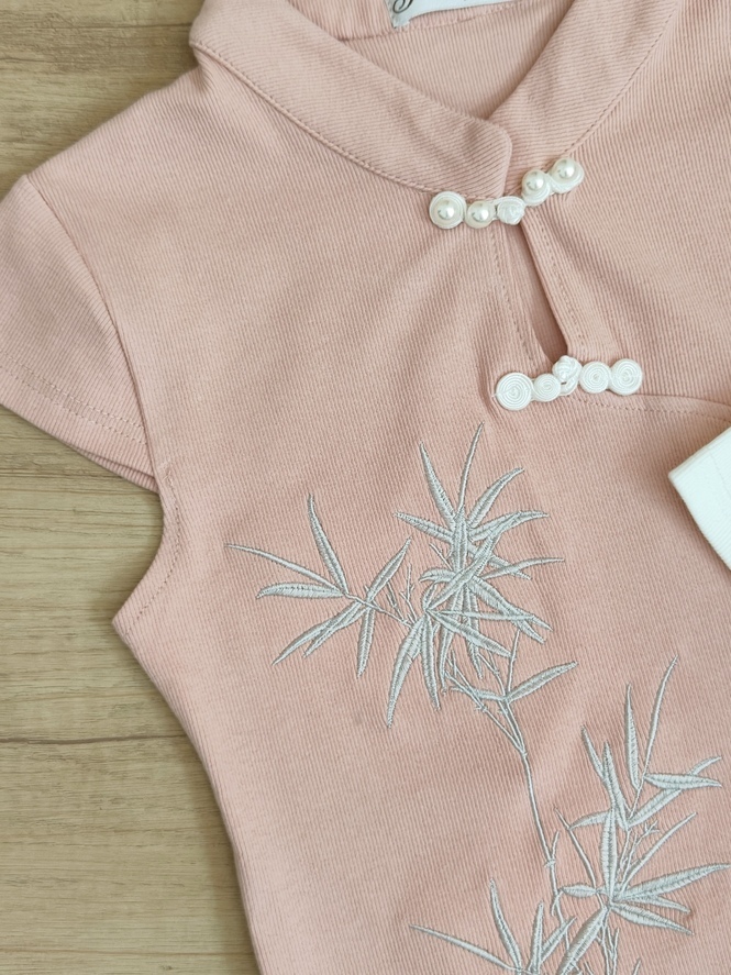 [套装] 刺绣中式上衣+百褶裙两件套 Chinese Knot Top & Pleated Skirt Set