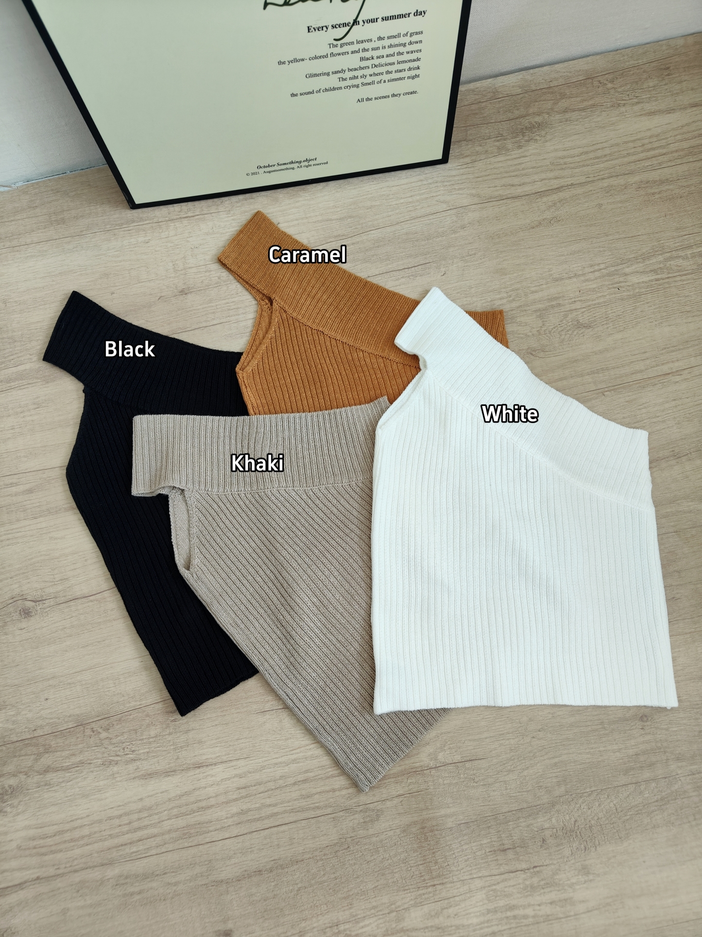 Spicy Girl Off-Shoulder Stretch Knit Tank Top 辣妹斜肩弹力针织背心* 9 Colors