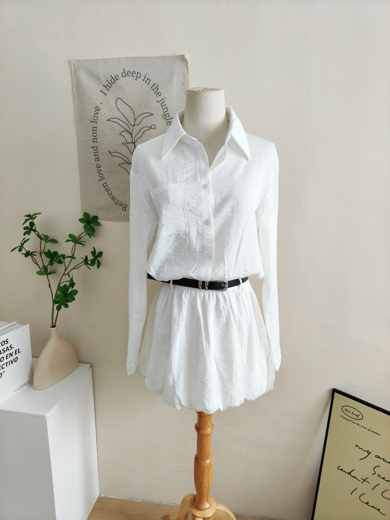 Camellia Shirt Bubble Dress 山茶白茉莉衬衫花苞连衣裙