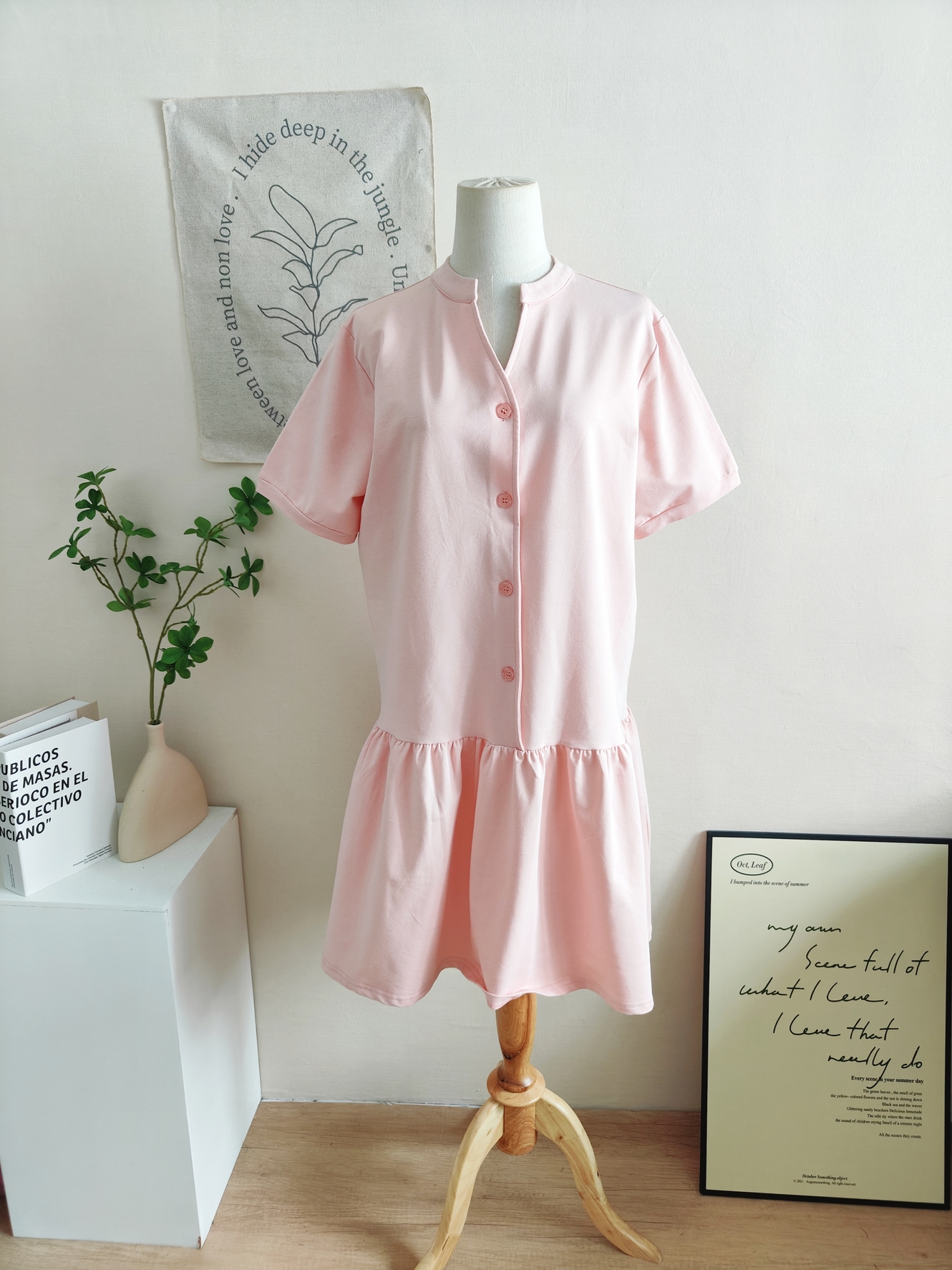 Button Front Ruffle Hem Dress 温柔系V领排扣连衣裙* 4 Colors