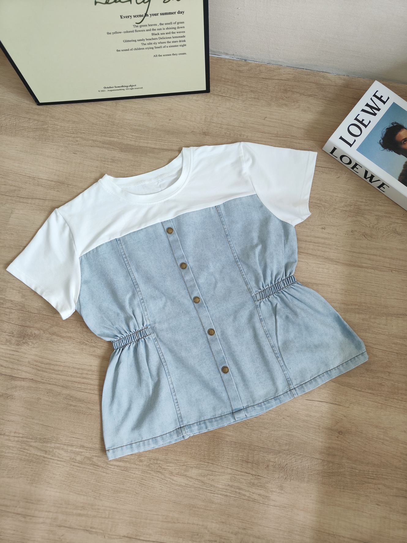 Faux Two-Piece Denim Patchwork Top 假两件牛仔拼接显瘦上衣*4 Colors