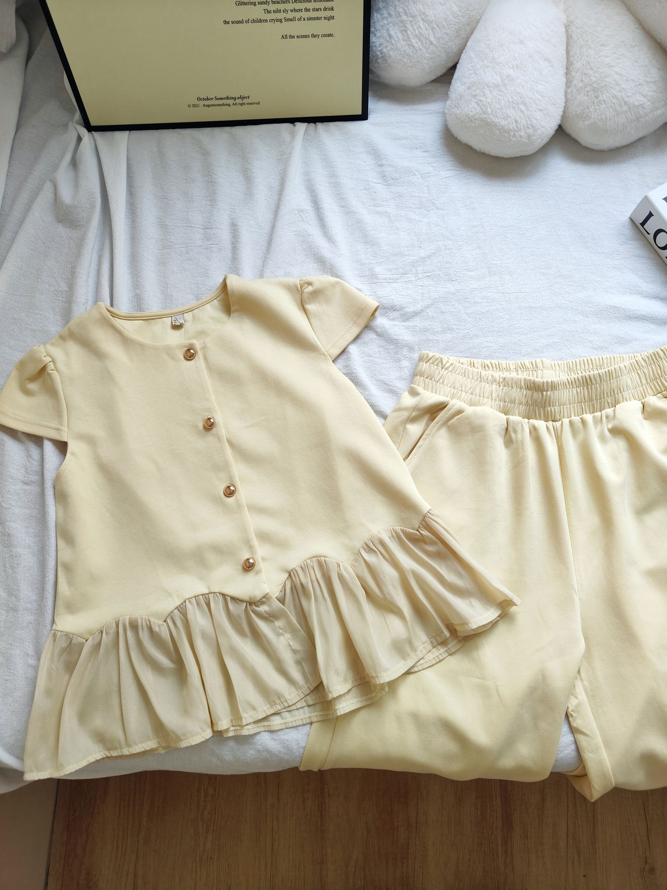 Elegant Ruffle Wide-Leg Pants Set 气质荷叶边阔腿裤套装*4 Colors