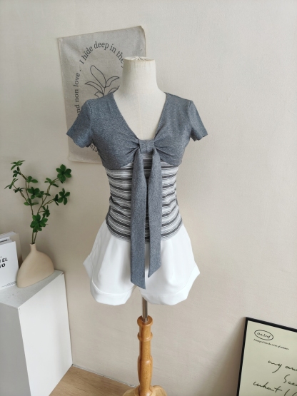 RINA Bow Layered T-Shirt 蝴蝶结假两件T恤*3 Colors