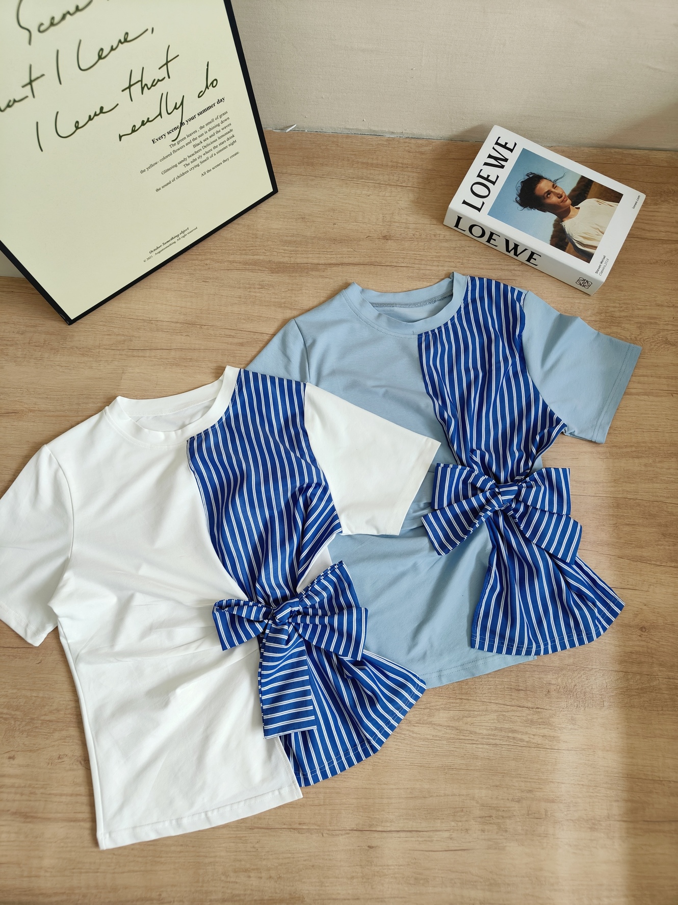 Blue Striped Bow Tie Waist Top蓝白条纹拼接蝴蝶结收腰上衣*5 Colors