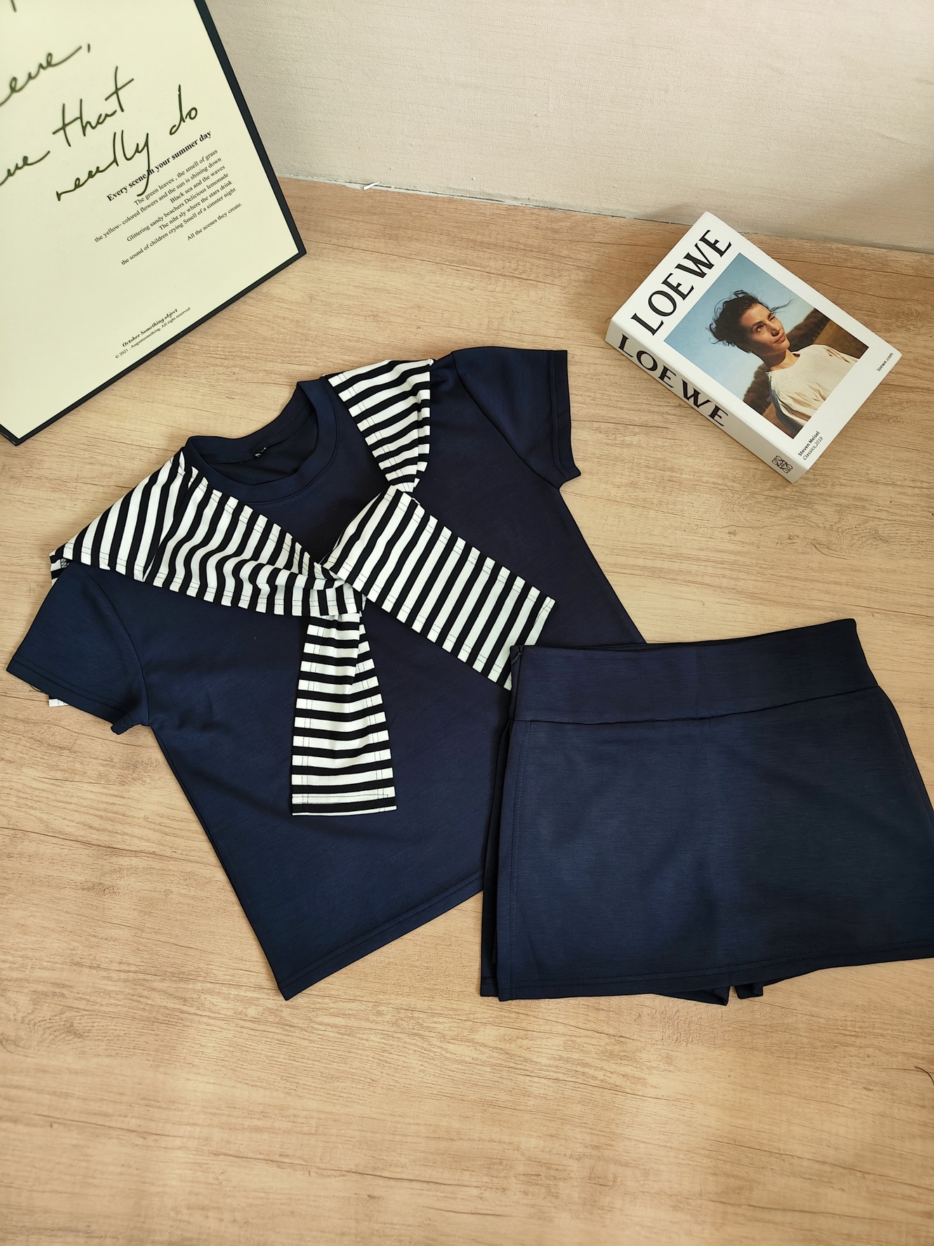 RINA Tee & Skort Set with Shoulder Wrap 简约百搭T恤+短款裤裙✦送条纹披肩*4 Colors