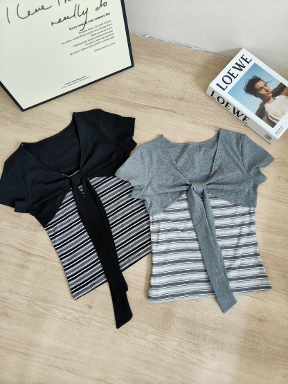 RINA Bow Layered T-Shirt 蝴蝶结假两件T恤*3 Colors