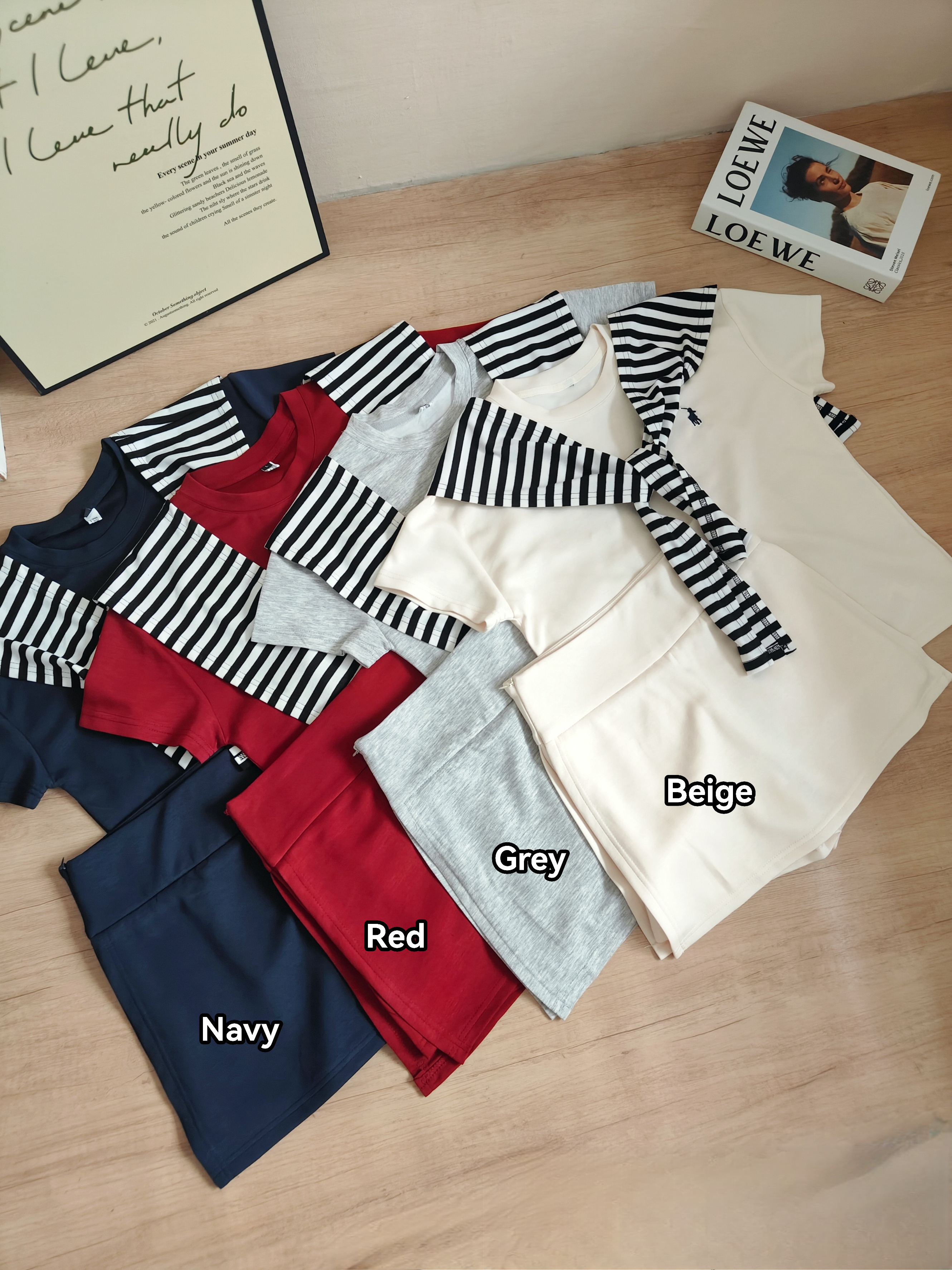 RINA Tee & Skort Set with Shoulder Wrap 简约百搭T恤+短款裤裙✦送条纹披肩*4 Colors