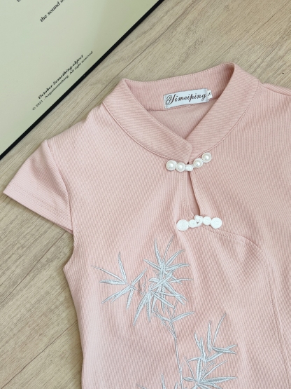 [套装] 刺绣中式上衣+百褶裙两件套 Chinese Knot Top & Pleated Skirt Set