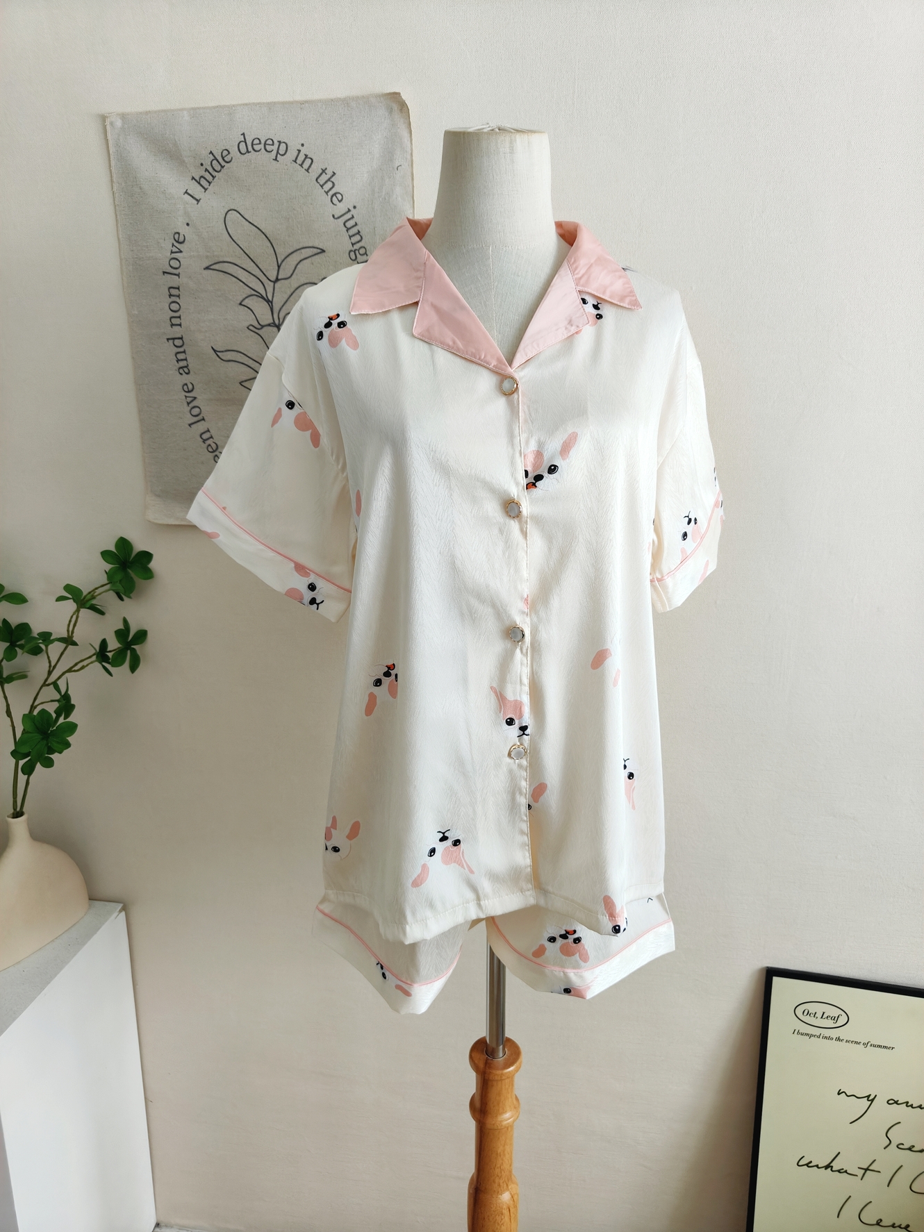 Puppy Print Ice Silk Pajama Set 狗狗印花冰丝睡衣套装