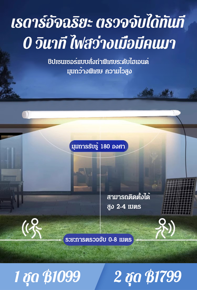 หลอดไฟพลังงานแสงอาทิตย์ทรงยาว หลอดไฟ T8