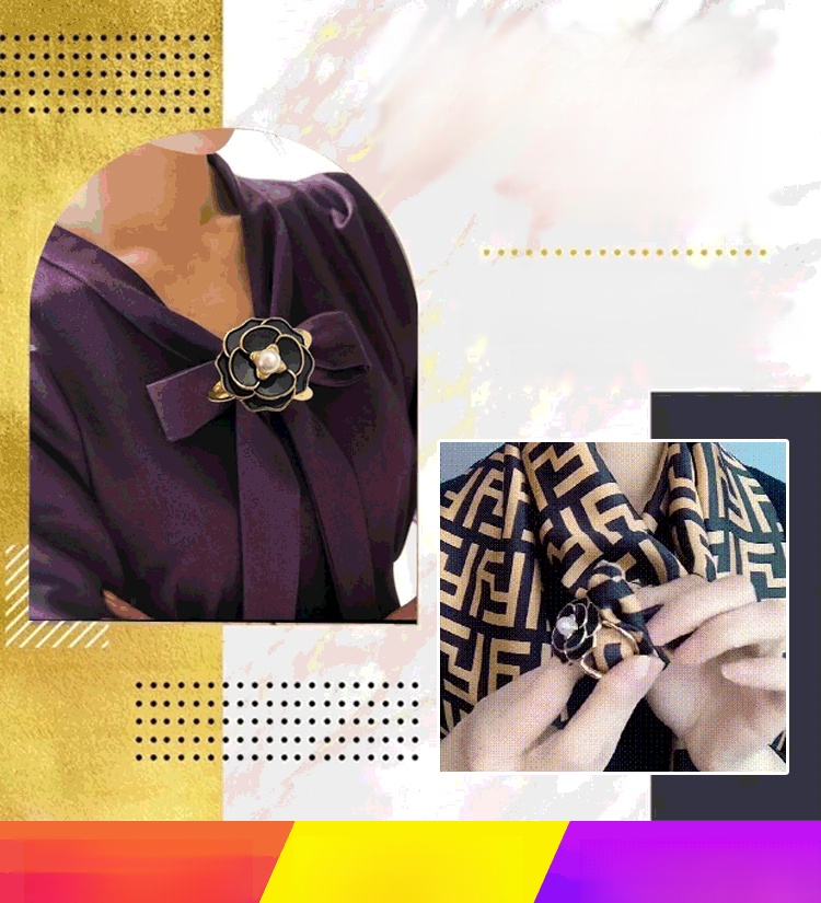 หัวเข็มขัดผ้าพันคอไหม แต่งไข่มุกแฟชั่น สไตล์ชาแนล