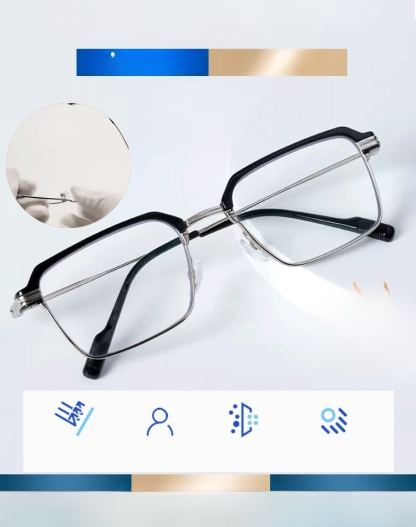 แว่นสายตายาวกรอบโลหะสี่เหลี่ยม ป้องกันแสงสีฟ้า รุ่นใหม่