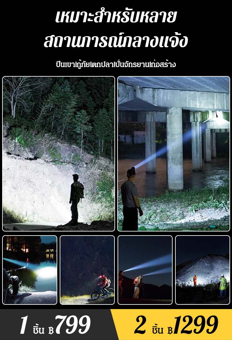 【เซนเซอร์ แสงจ้า】ไฟฉายคาดหัวแบบยืดหด สำหรับใช้งานกลางแจ้ง