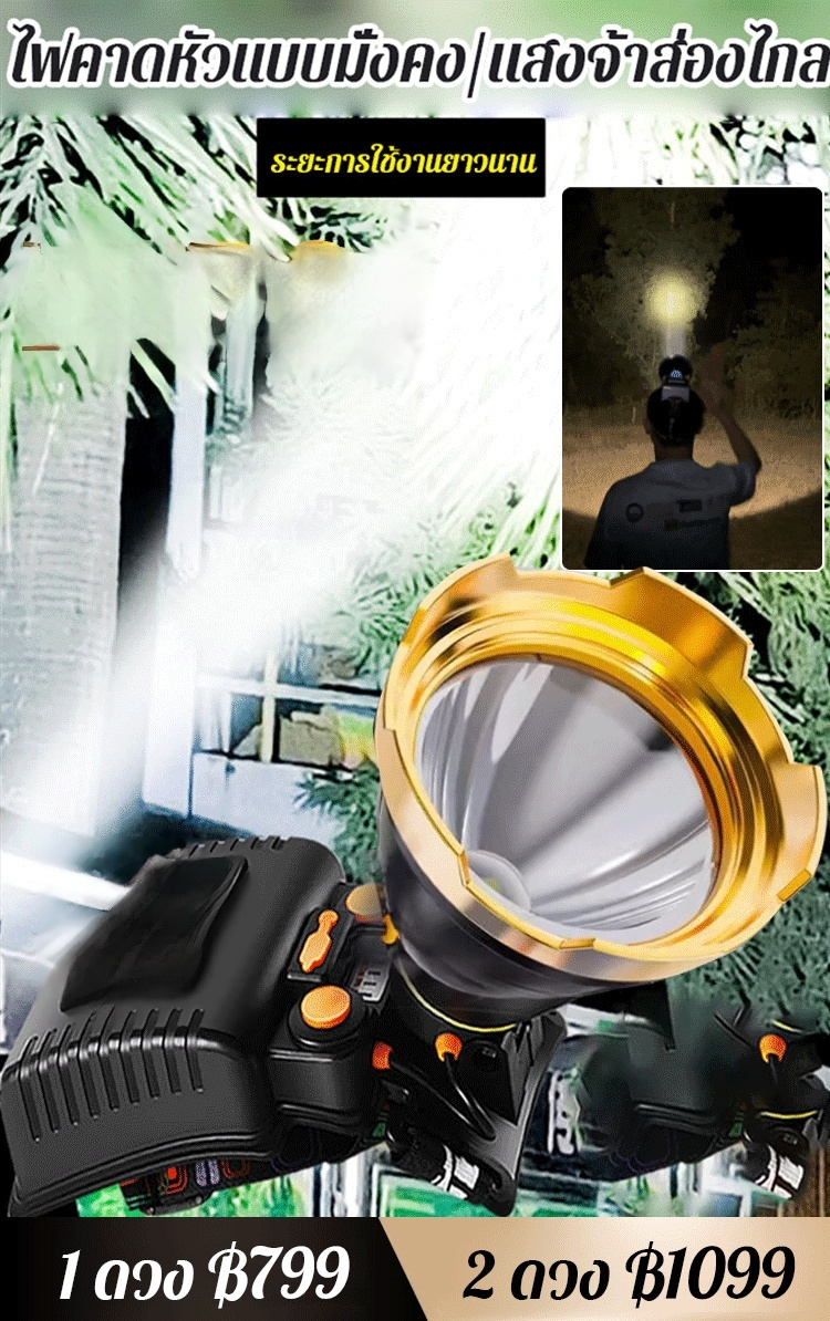 【ขายดีในประเทศไทย】ไฟฉายคาดหัวแรงสูง