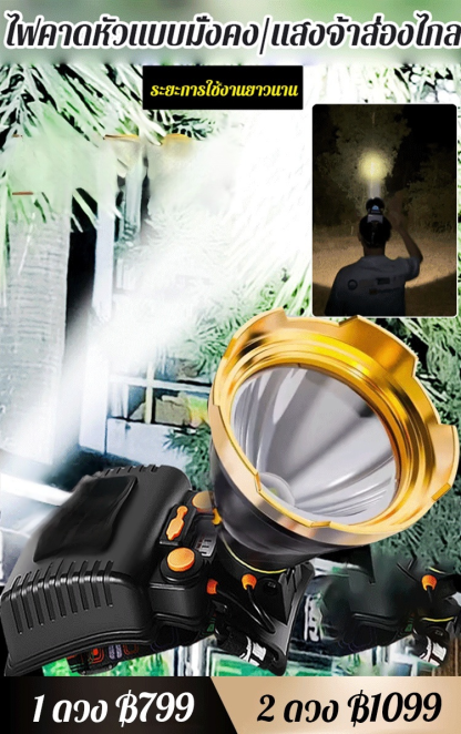 【ขายดีในประเทศไทย】ไฟฉายคาดหัวแรงสูง