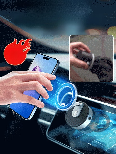 【เขย่าแรงก็ไม่หลุด】ที่วางโทรศัพท์แบบดูดสองด้านด้วยแม่เหล็กและถ้วยดูด