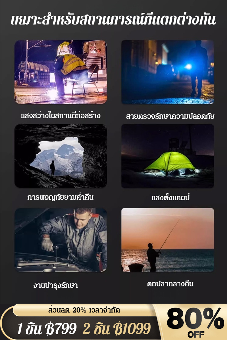  [ไม่กลัวความมืด] ไฟฉายมือถือแรงสูงขนาดใหญ่