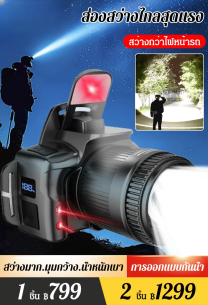 【เซนเซอร์ แสงจ้า】ไฟฉายคาดหัวแบบยืดหด สำหรับใช้งานกลางแจ้ง