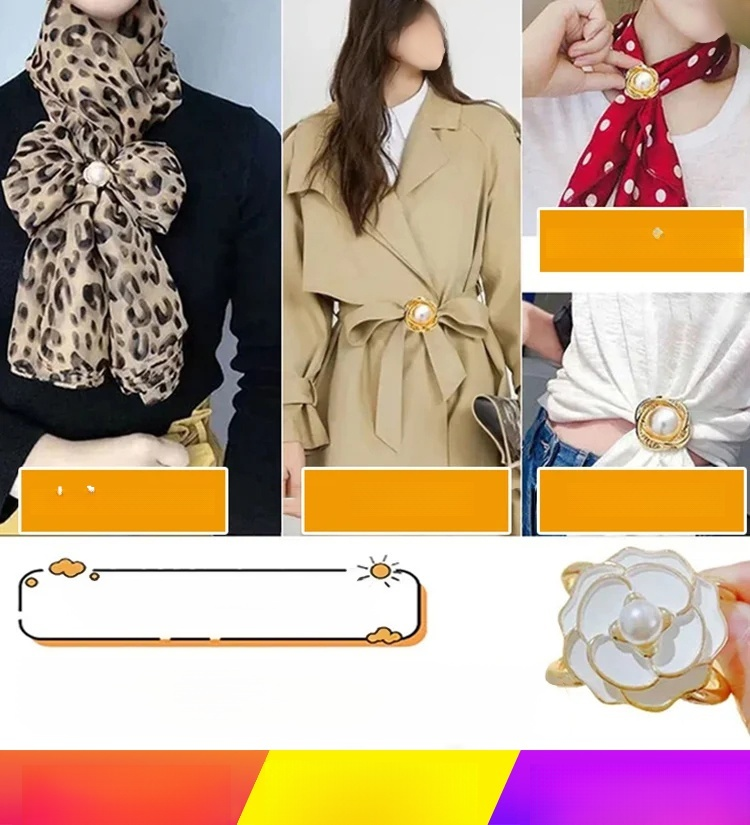หัวเข็มขัดผ้าพันคอไหม แต่งไข่มุกแฟชั่น สไตล์ชาแนล