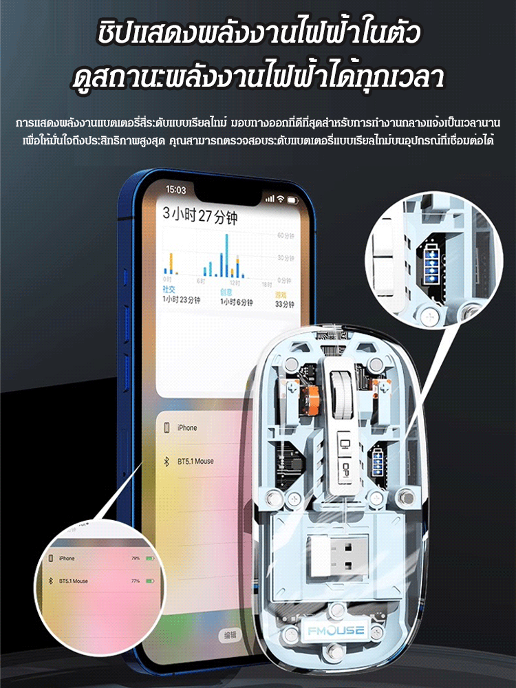 เมาส์แบบใสไร้สายแบบแม่เหล็ก