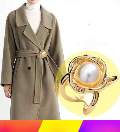 หัวเข็มขัดผ้าพันคอไหม แต่งไข่มุกแฟชั่น สไตล์ชาแนล