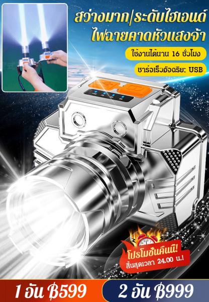 【ไฟส่องสว่างระยะไกล】ไฟฉายคาดหัวความสว่างสูง