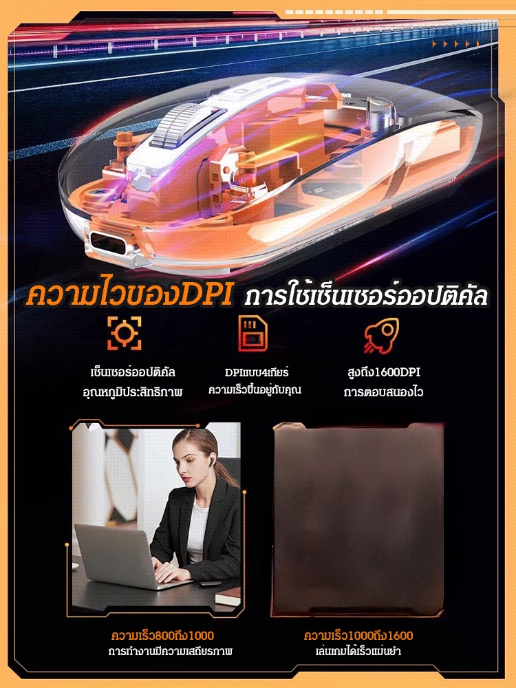 เมาส์แบบใสไร้สายแบบแม่เหล็ก