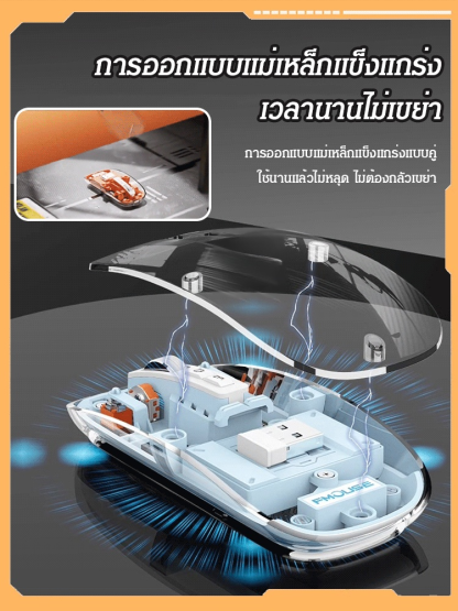 เมาส์แบบใสไร้สายแบบแม่เหล็ก