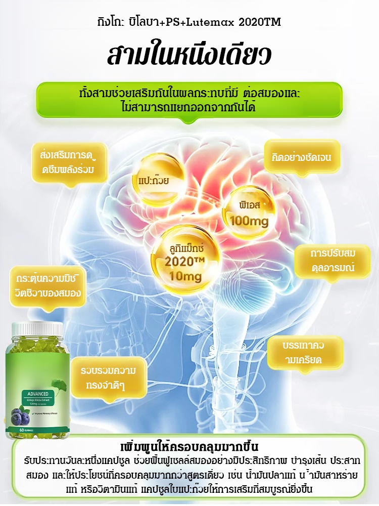 【เคล็ดลับเพิ่มความจำ】อาหารเสริมกัมมี่ใบแปะก๊วยขายดี