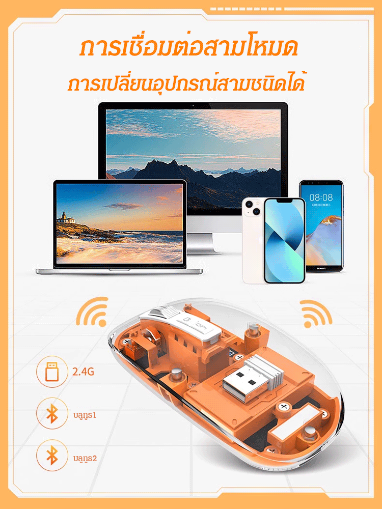 เมาส์แบบใสไร้สายแบบแม่เหล็ก