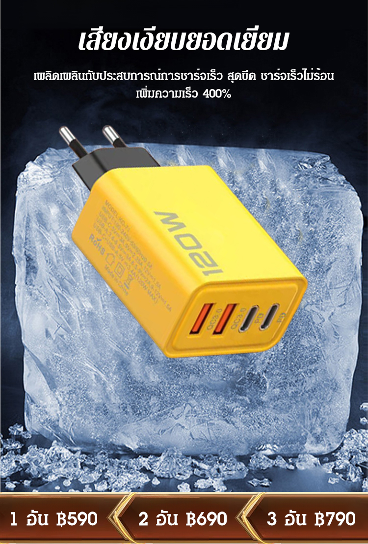 เครื่องชาร์จช่องเสียบ PD คู่ + USB คู่ 120W