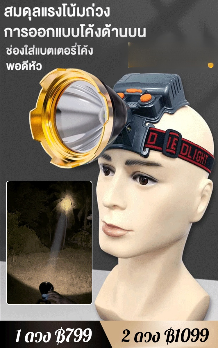 【ขายดีในประเทศไทย】ไฟฉายคาดหัวแรงสูง