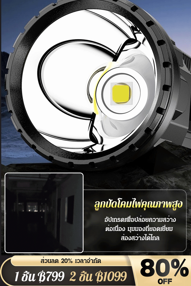  [ไม่กลัวความมืด] ไฟฉายมือถือแรงสูงขนาดใหญ่