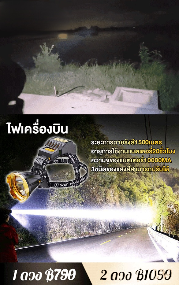 【ขายดีในประเทศไทย】ไฟฉายคาดหัวแรงสูง