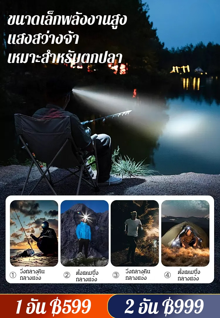 【ไฟส่องสว่างระยะไกล】ไฟฉายคาดหัวความสว่างสูง